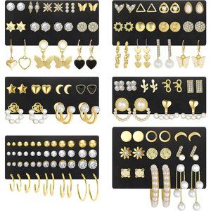 Women 68 Pairs Gold Stud Hoop Multipack Earrings
